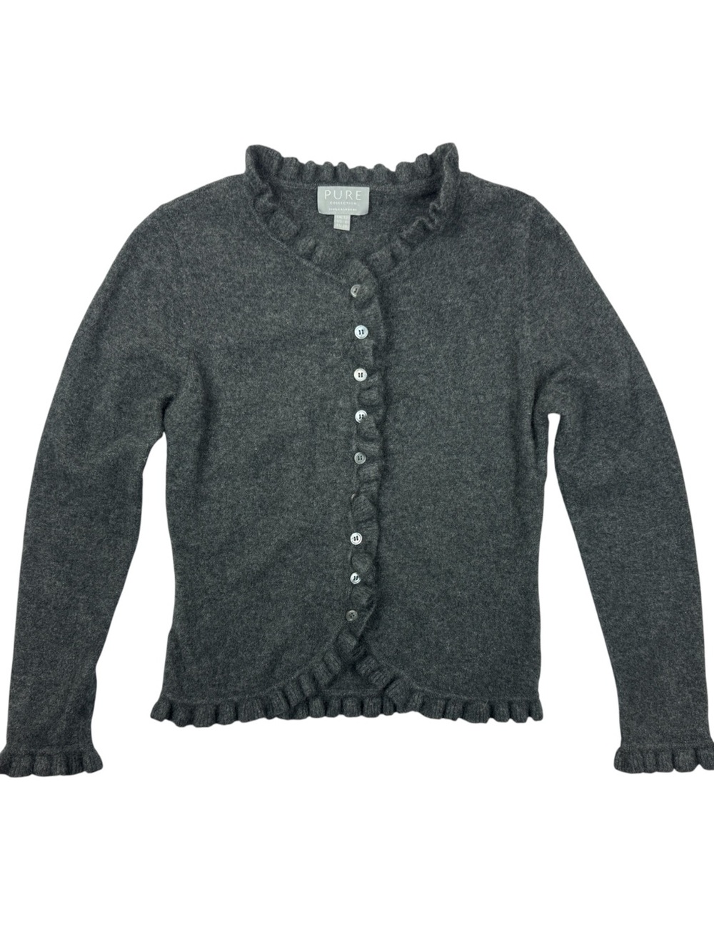 Pure Collection Cashmere Ruffle Charcoal Grey Cardigan SIZE 6